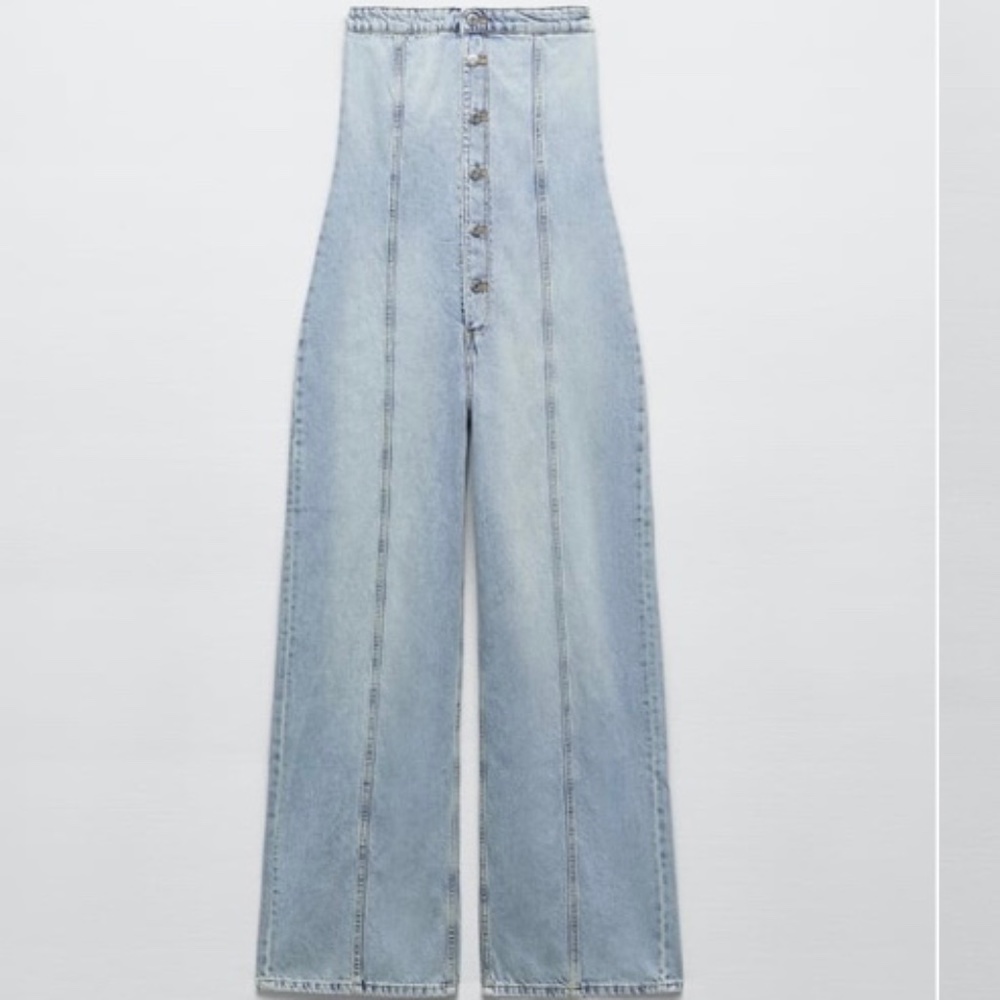 Strapless denim jumpsuit